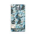 Theo & Philo 90% dark chocolate bar with peacock and leaf design