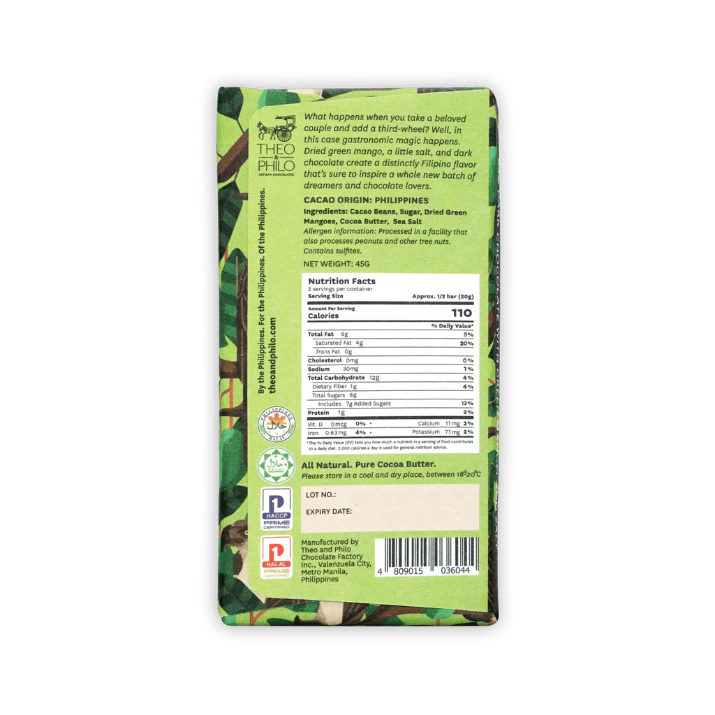 Theo Philippines cacao origin chocolate bar with green mango and salt