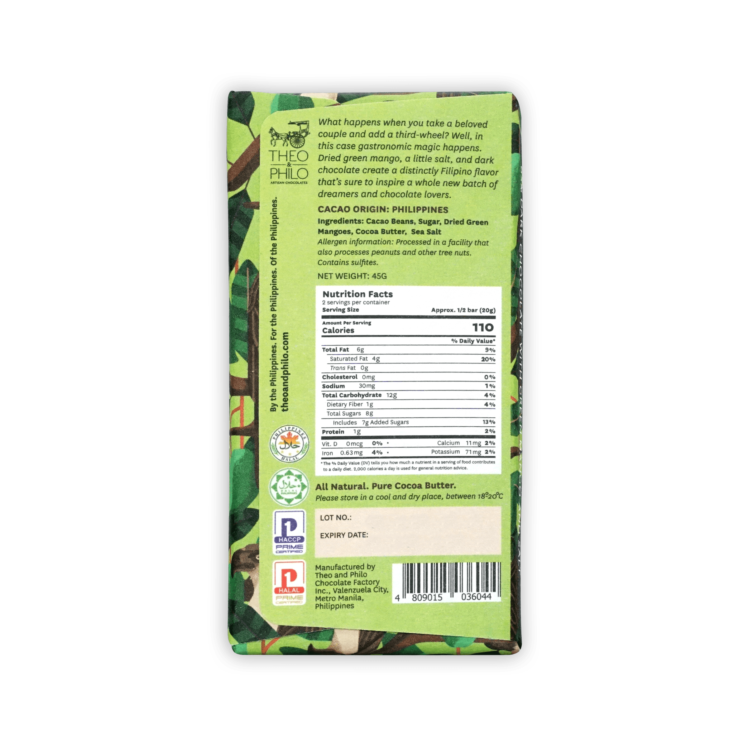 Theo Philippines cacao origin chocolate bar with green mango and salt