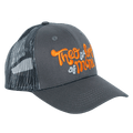 Dark gray Theobromine Chocolate Trucker Hat with thee & mine embroidery