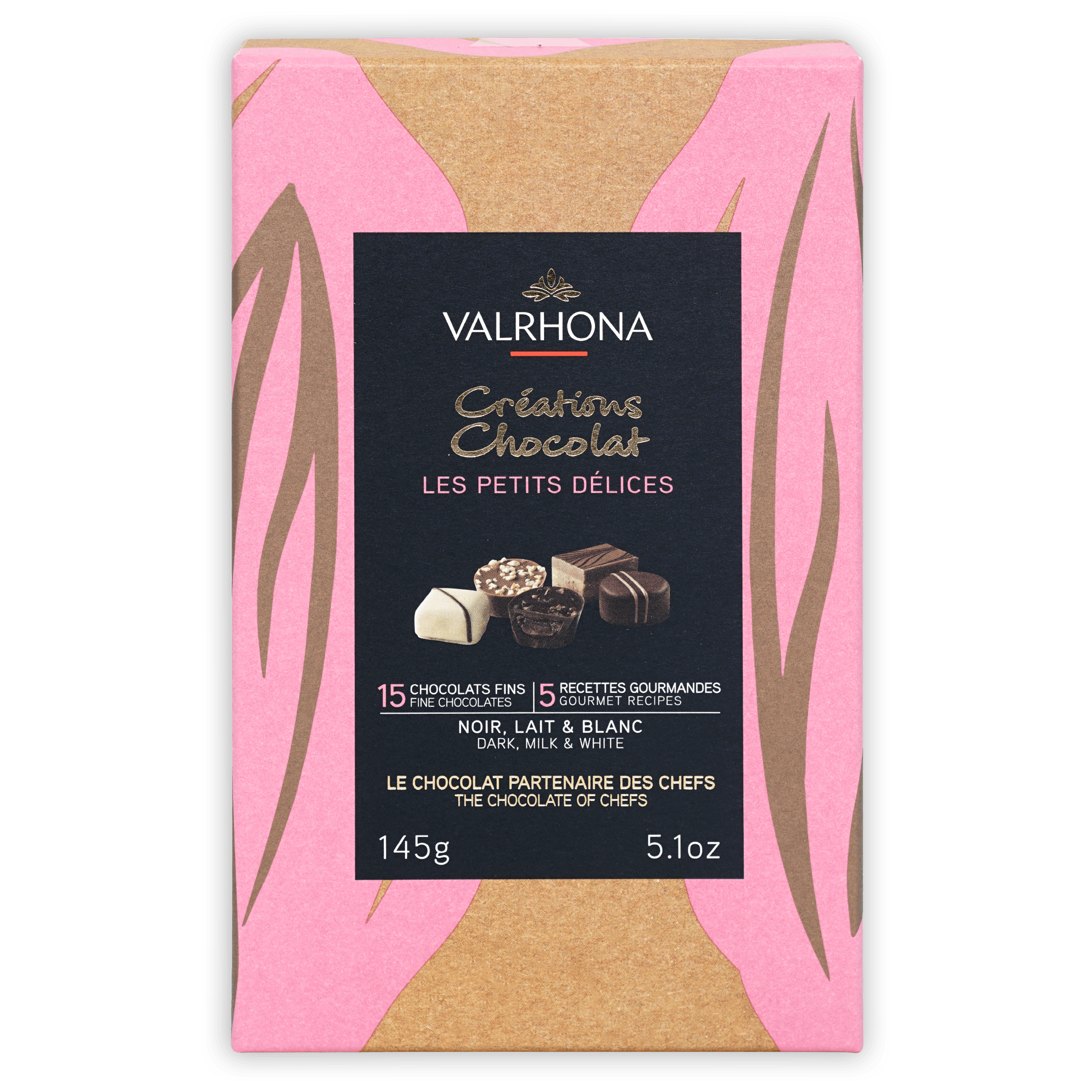 Valrhona creations 15 piece pink gold box of mixed fine chocolates