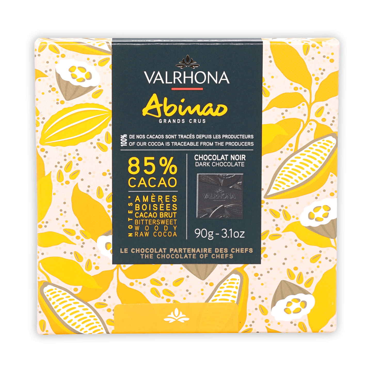 Coffret 18 carrés de chocolat grands crus : chocolat noir Abinao 85% 90 gr  - Valrhona