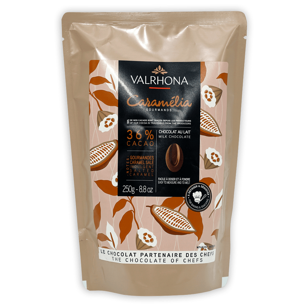 Valrhona Caramelia 36% milk chocolate feves pouch