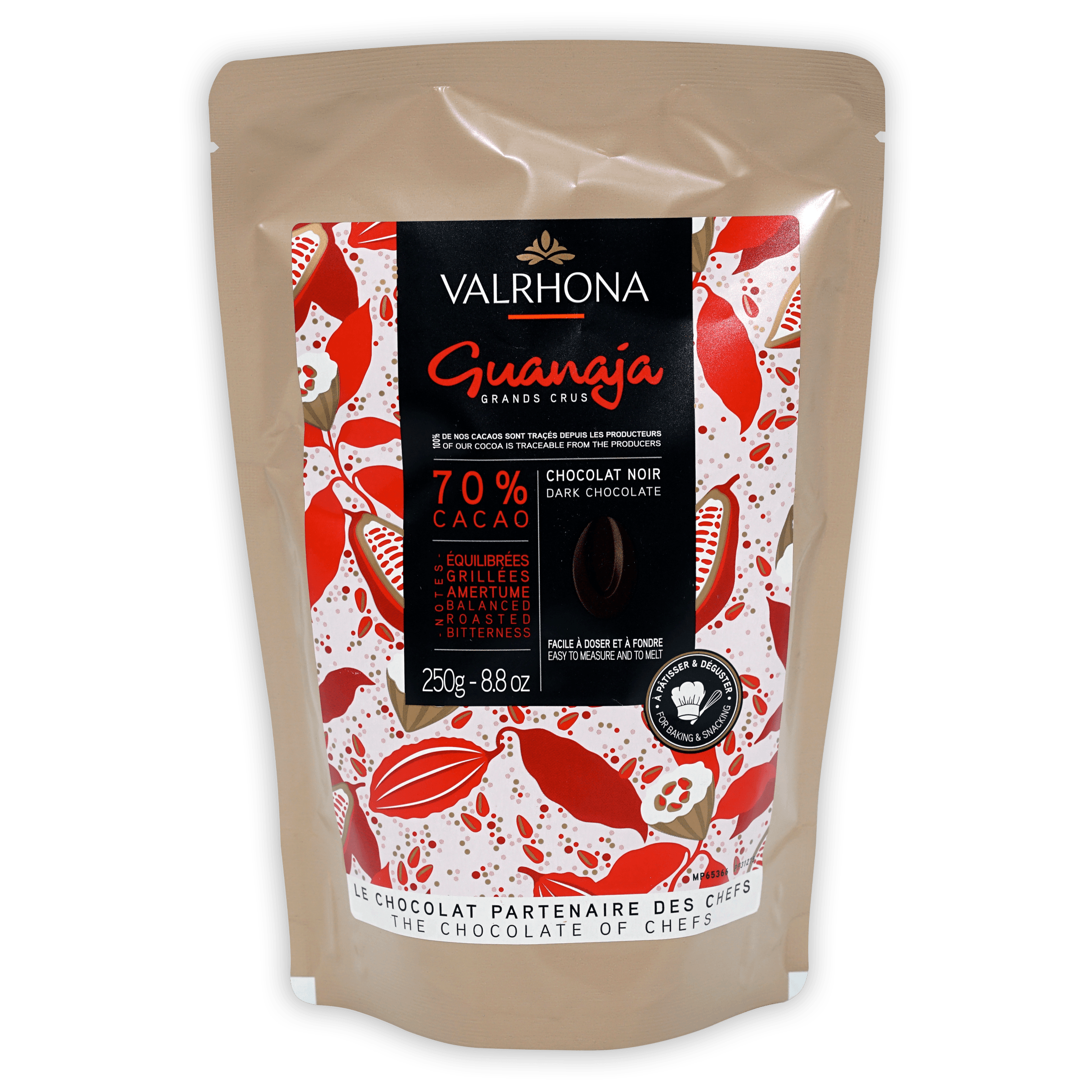 Valrhona Guanaja 70% dark chocolate baking feves 250g resealable pouch