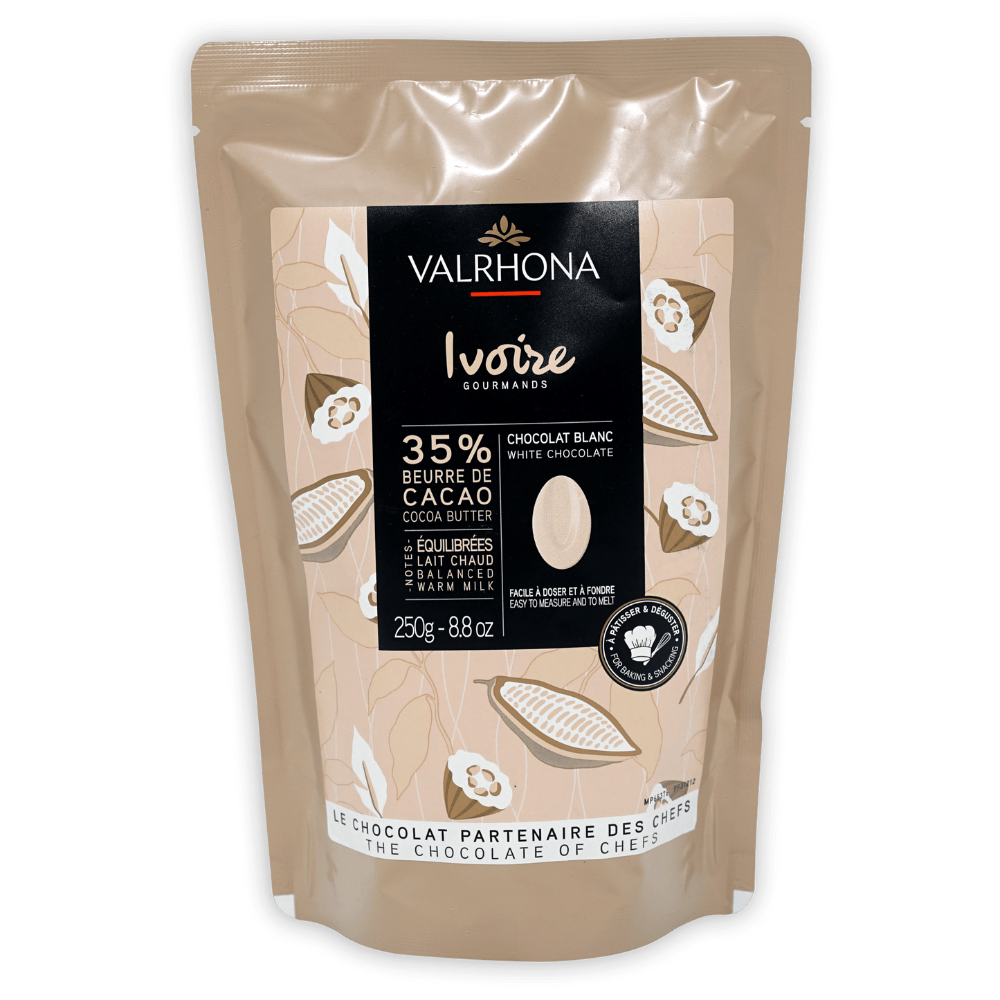 Valrhona Ivoire 35% White Chocolate Feve 6.6 lb.