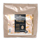 Valrhona Dulcey 35% blond chocolate feves in 1kg beige foil pouch