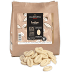 Valrhona Ivoire white chocolate feves 1kg bag with beige black label