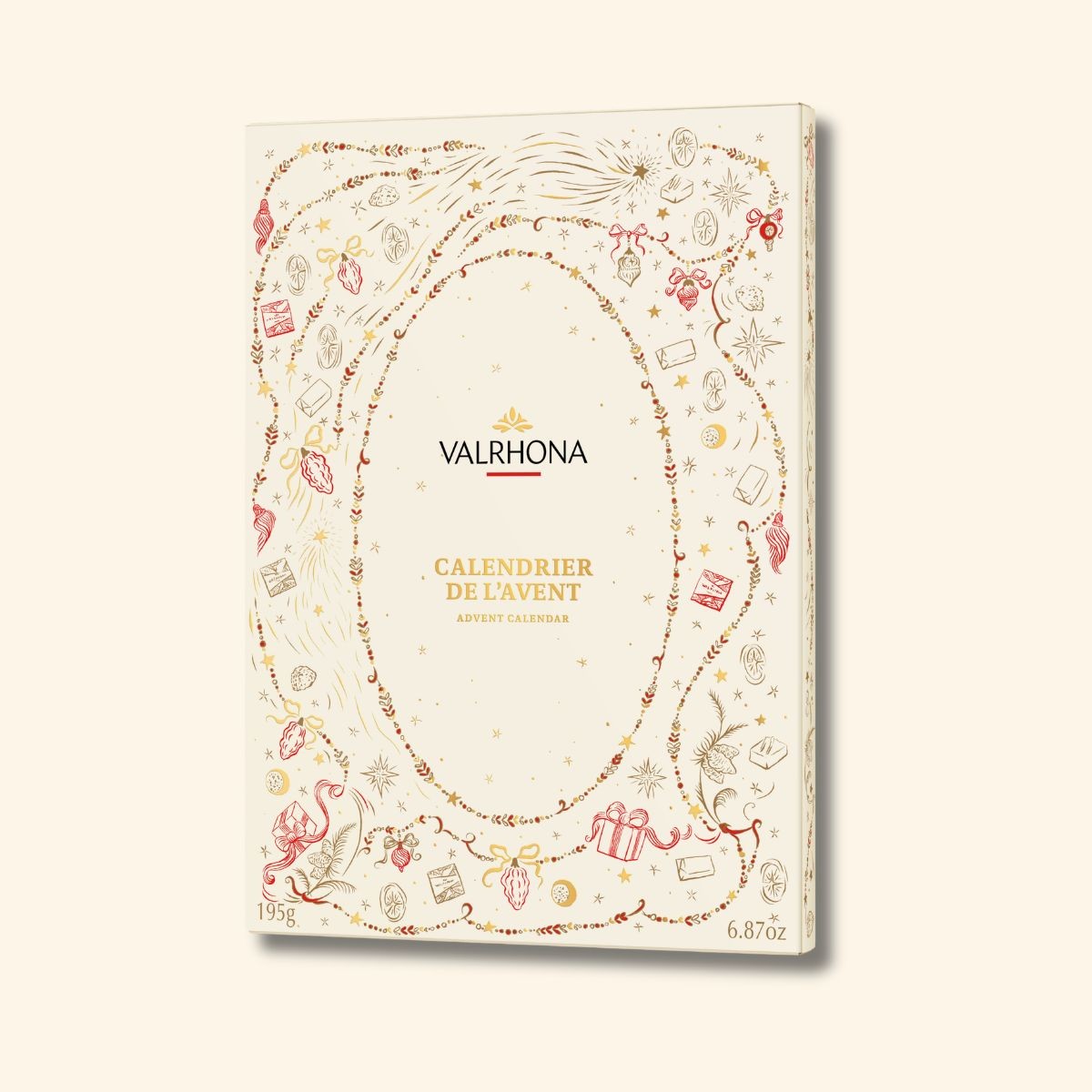 Front of the Valrhona 2026 Chocolate Advent Calendar with illustrations by Safia Ouares