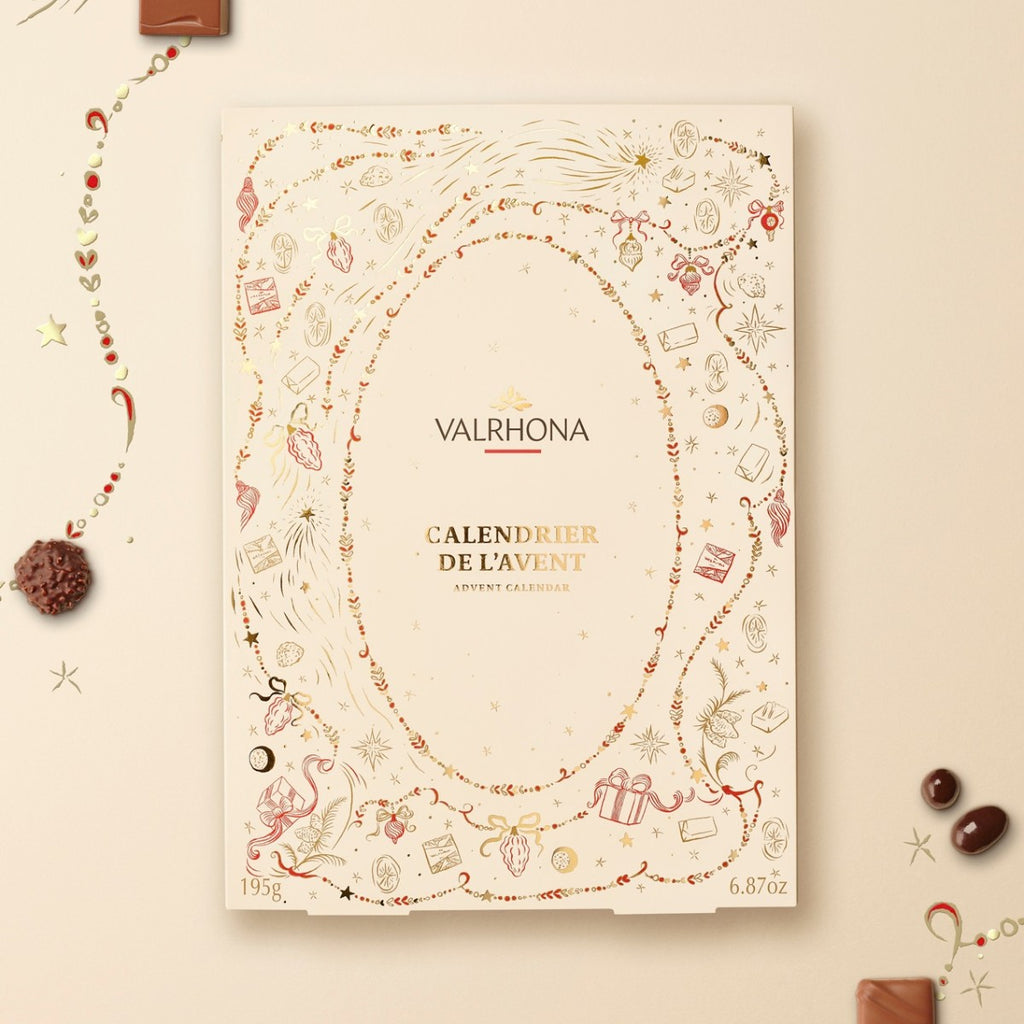 Valrhona 2026 Chocolate Advent Calendar gift box with festive illustrations and assorted chocolates