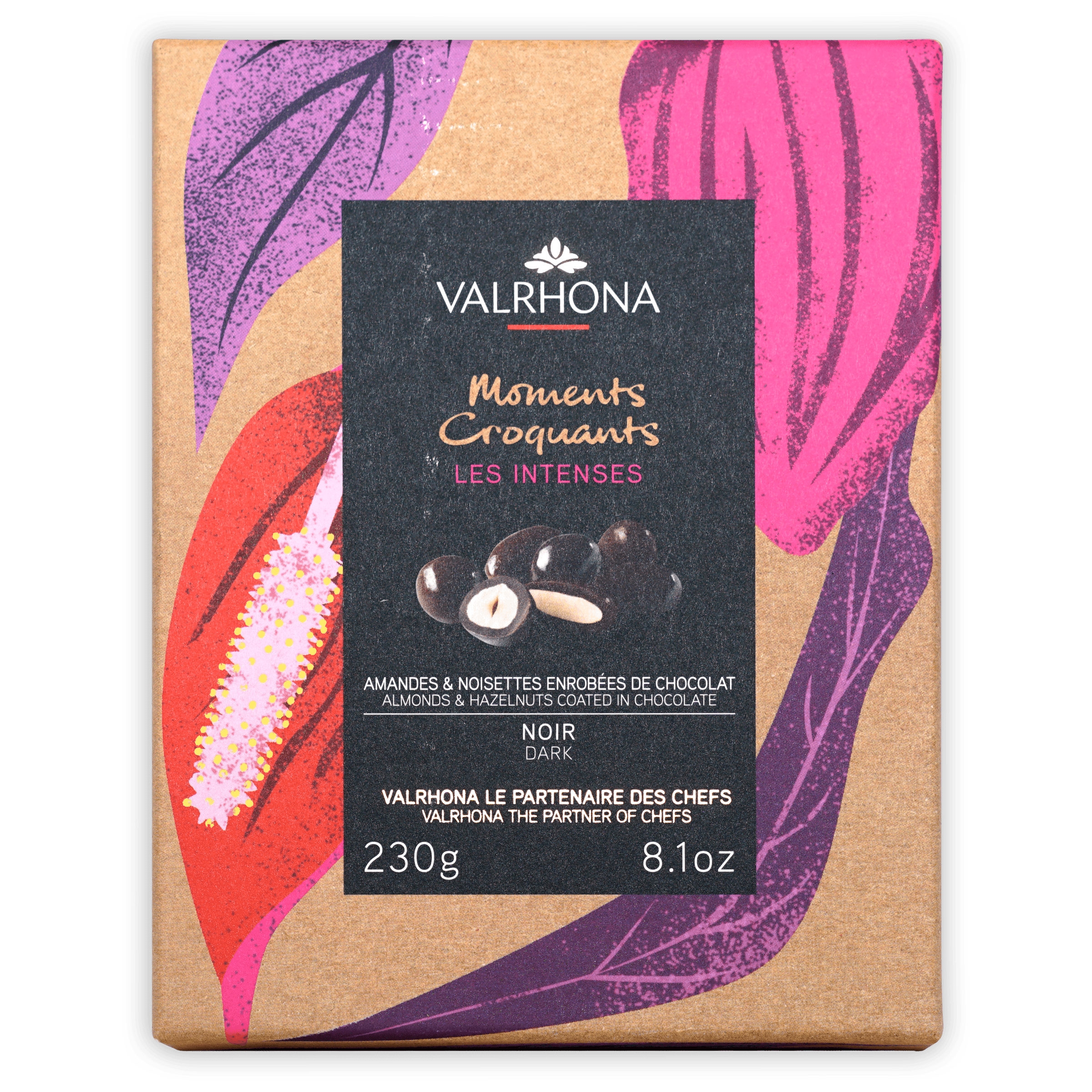 Valrhona Moments Croquants Intense dark chocolate-covered almonds and hazelnuts 230g box
