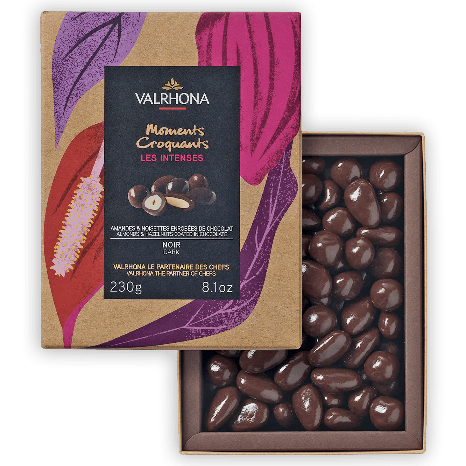 Valrhona dark chocolate coated almonds and hazelnuts gift box 55%