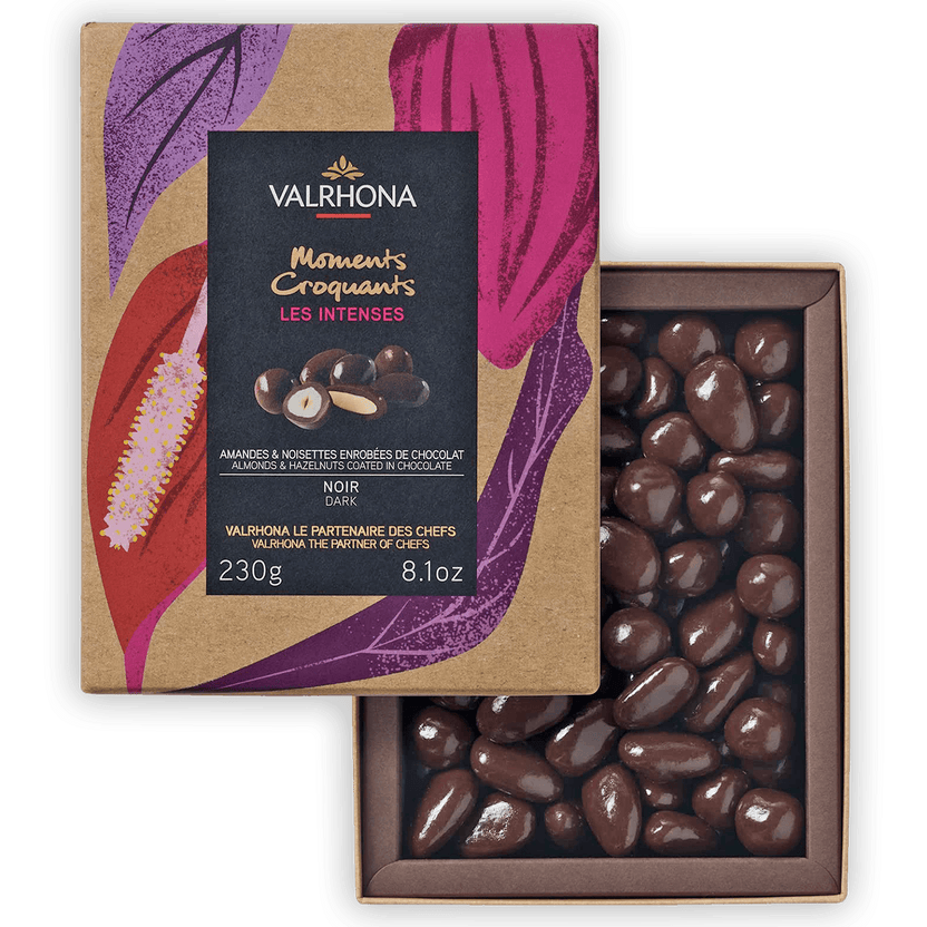 Valrhona dark chocolate coated almonds and hazelnuts gift box 55%