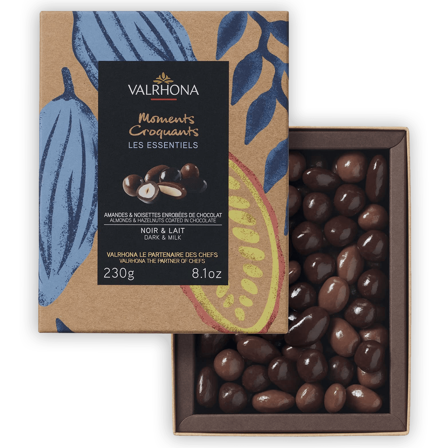 Valrhona dark and milk chocolate coated almonds and hazelnuts gift box