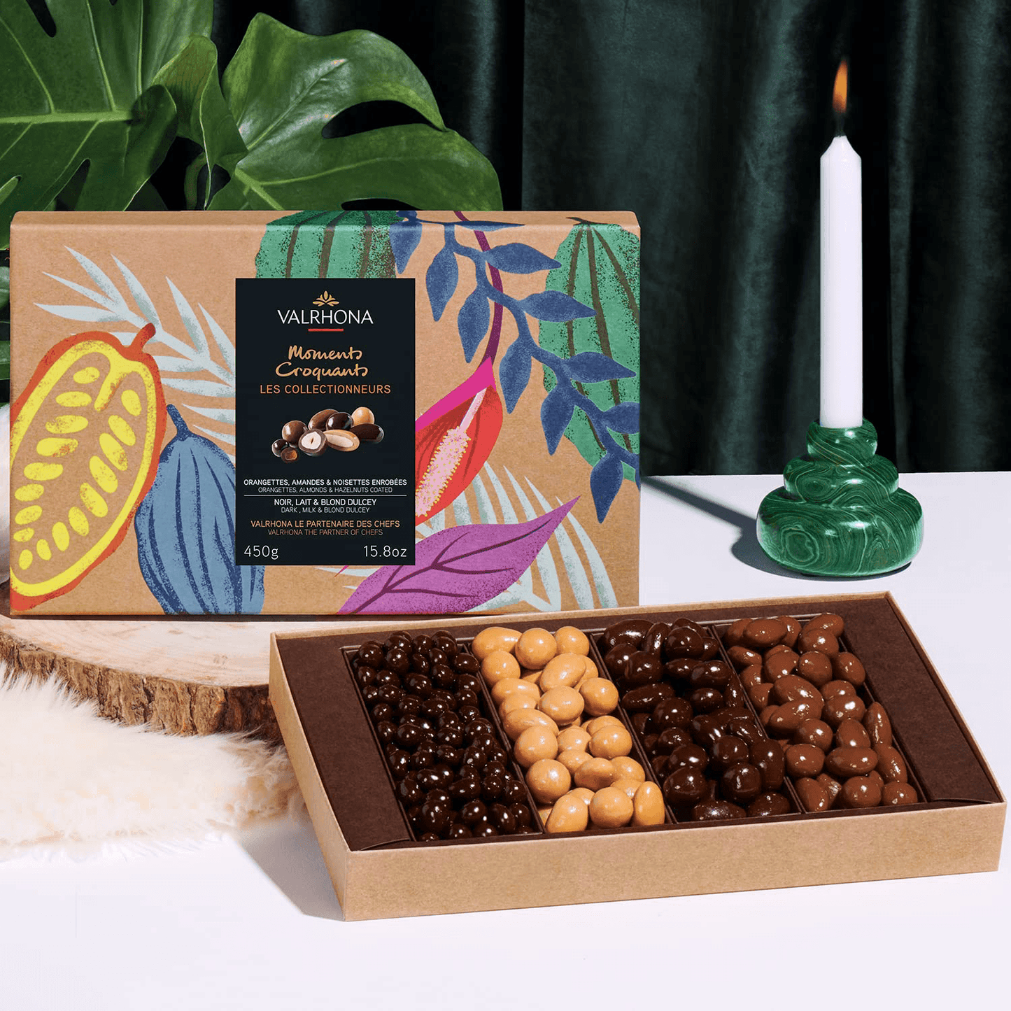 Valrhona Equinoxe Dark, Milk, Dulcey Nuts & Orangettes Collection Gift Box (1 lb)