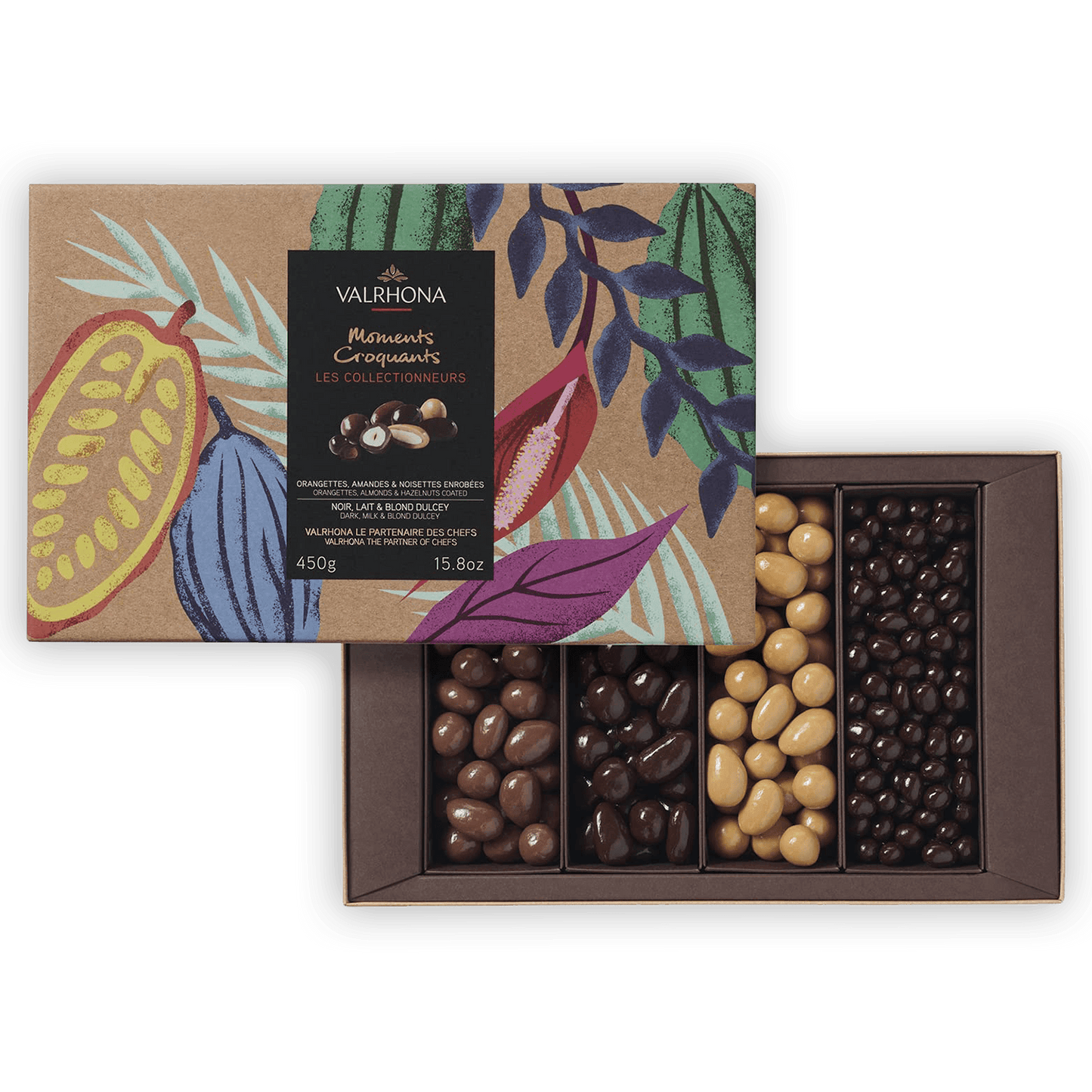 Valrhona Equinoxe Dark, Milk, Dulcey Nuts & Orangettes Collection Gift Box (1 lb)