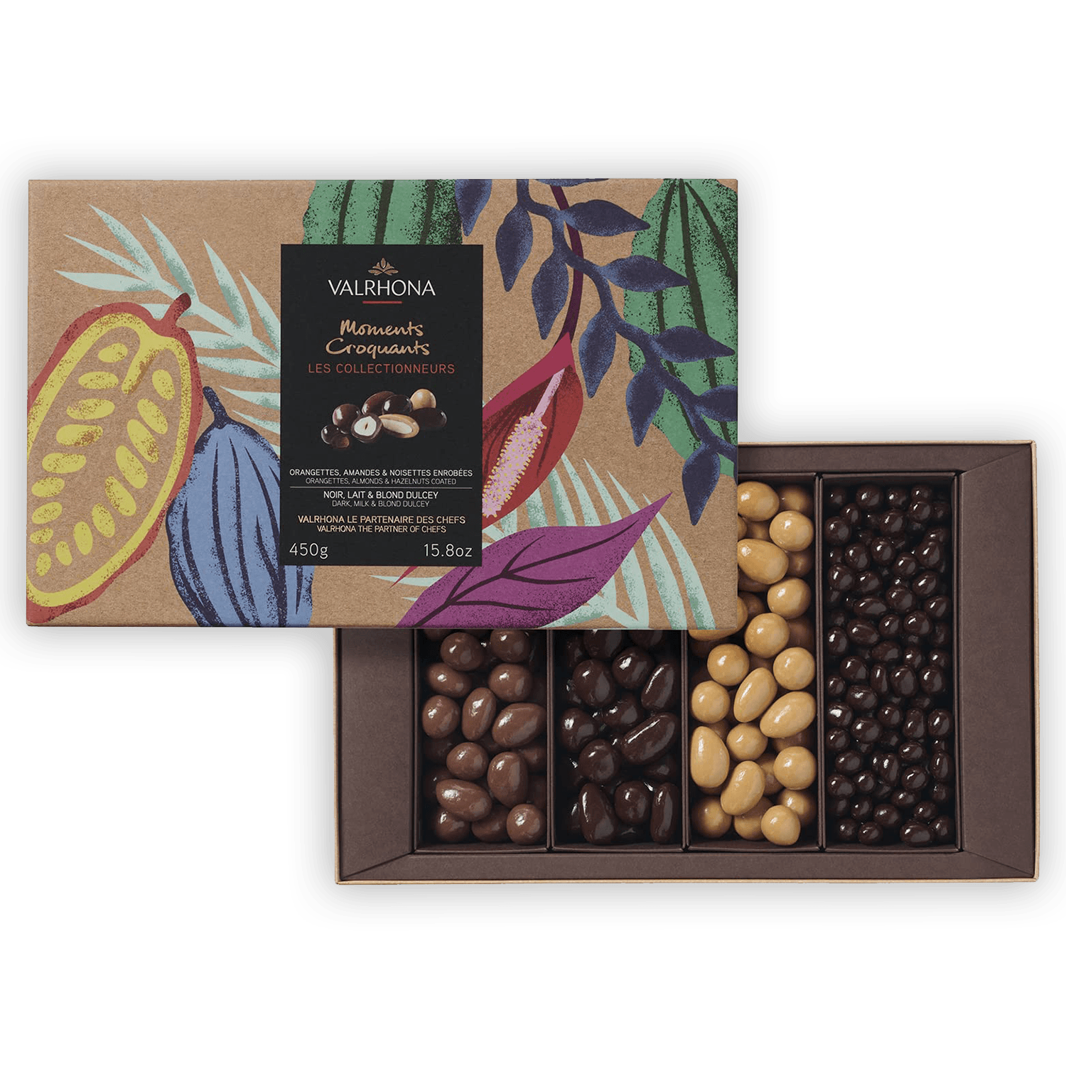 Valrhona Equinoxe Dark, Milk, Dulcey Nuts & Orangettes