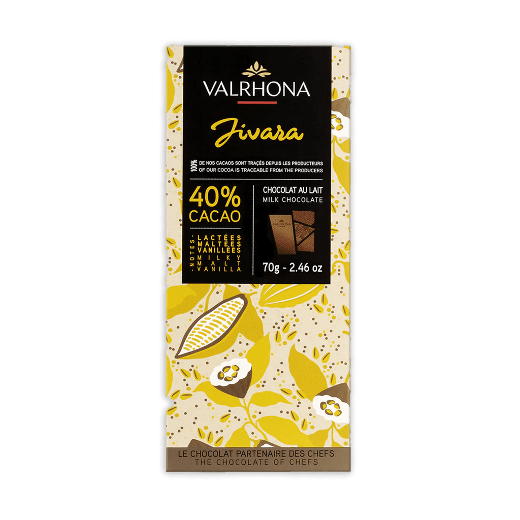 Valrhona Grand Cru Jivara 40% milk chocolate bar wrapper
