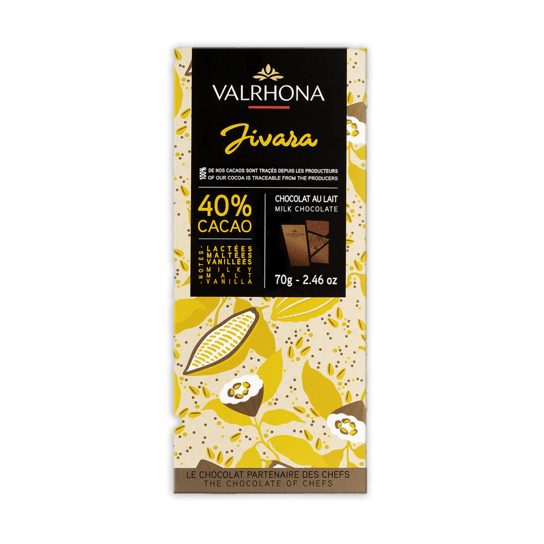 Valrhona Grand Cru Jivara 40% milk chocolate bar wrapper