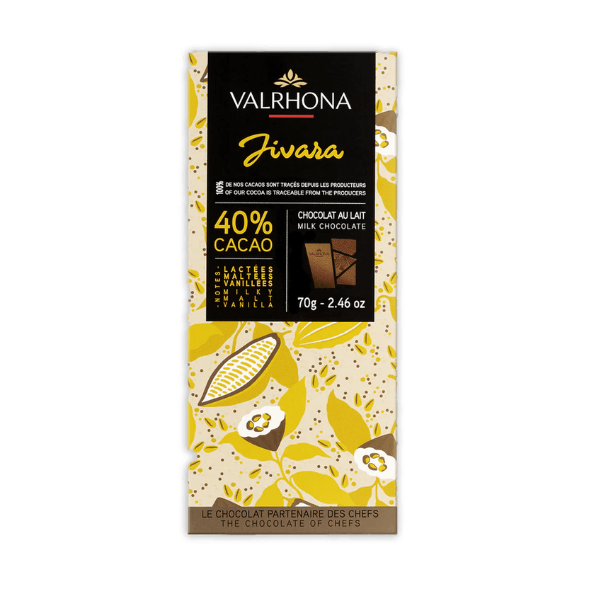 Valrhona Grand Cru Jivara 40% milk chocolate bar wrapper