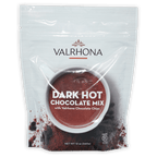 Valrhona dark hot chocolate mix in resealable pouch with cocoa cup image