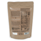 Back of Valrhona milk chocolate chips 32% beige pouch with matte finish