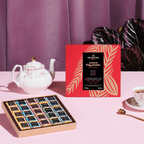 Valrhona Mini Squares Dark Grand Crus gift box with red gold leaf design