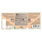 Back of 70g Valrhona Grand Cru Manjari 64% dark chocolate bar in beige green foil
