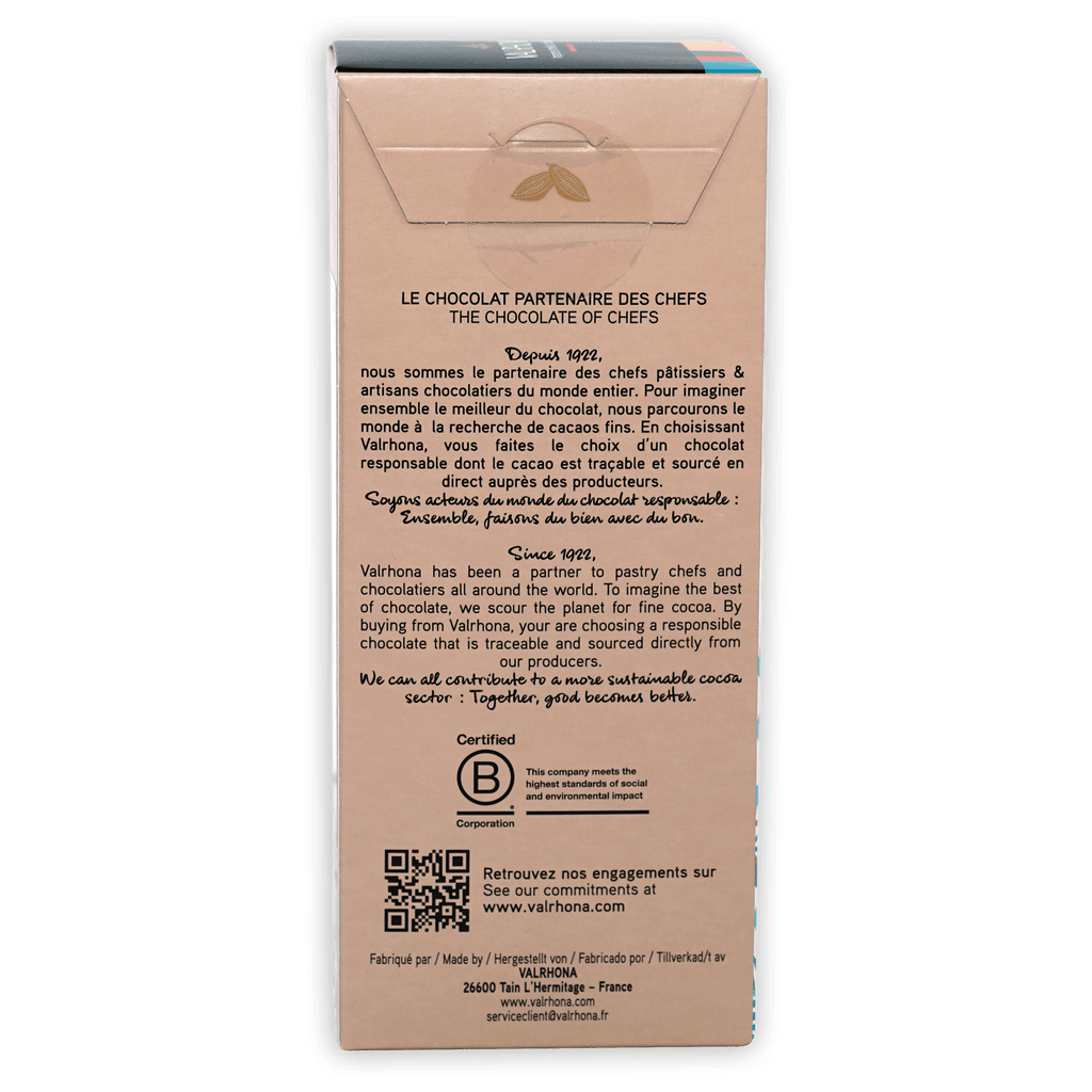 Valrhona Tasting Bars Gift Box back: ethical traceable cocoa sourcing