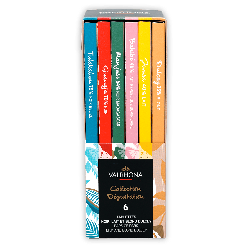 Valrhona tasting bars chocolate gift box with 6 colorful assorted bars