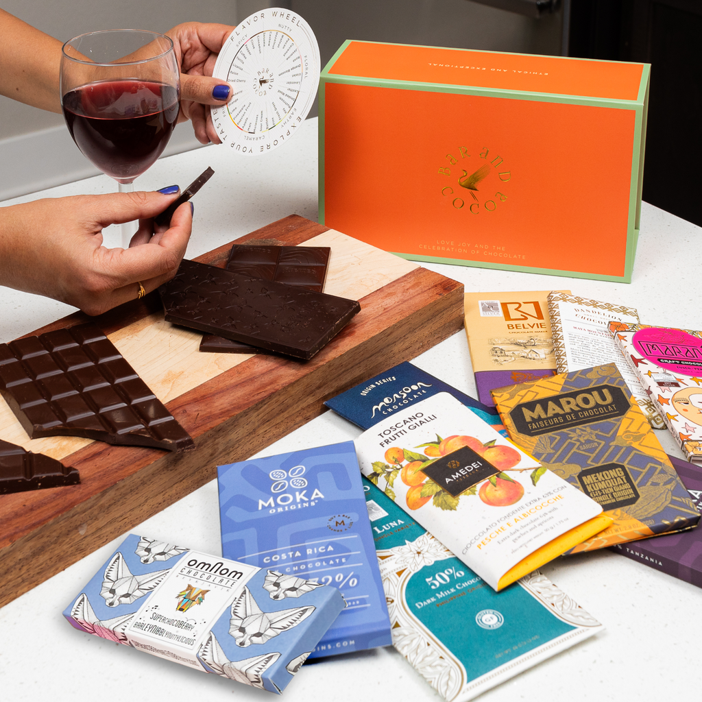 Orange and green Chocolate Bars of the World Gift Box with gold logo
