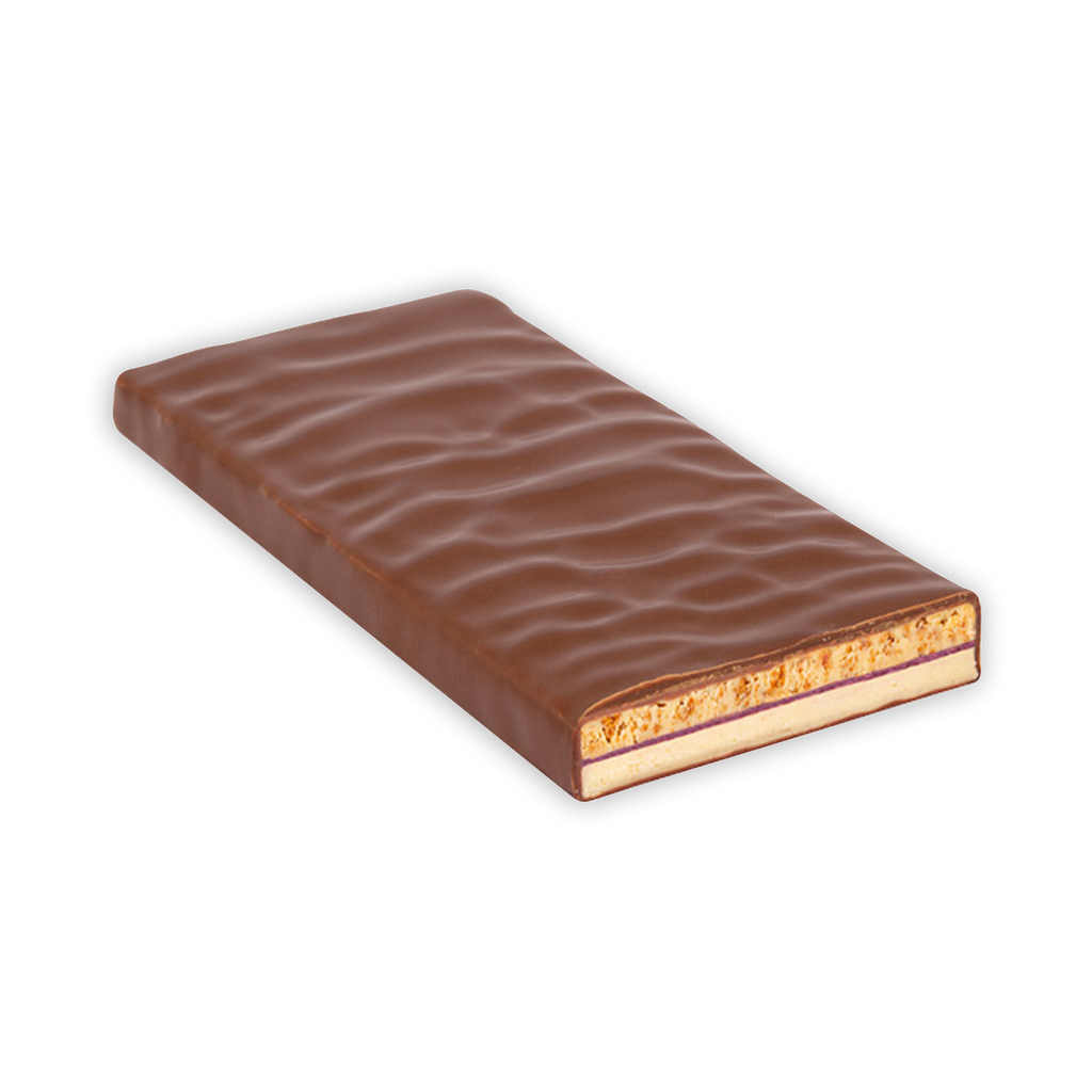 Zotter Cheesecake Milk Chocolate 50% bar with dark brown wavy ridges