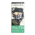 Labooko Ghana 72% dark chocolate bar with stylized woman in black gold attire purple sunglasses