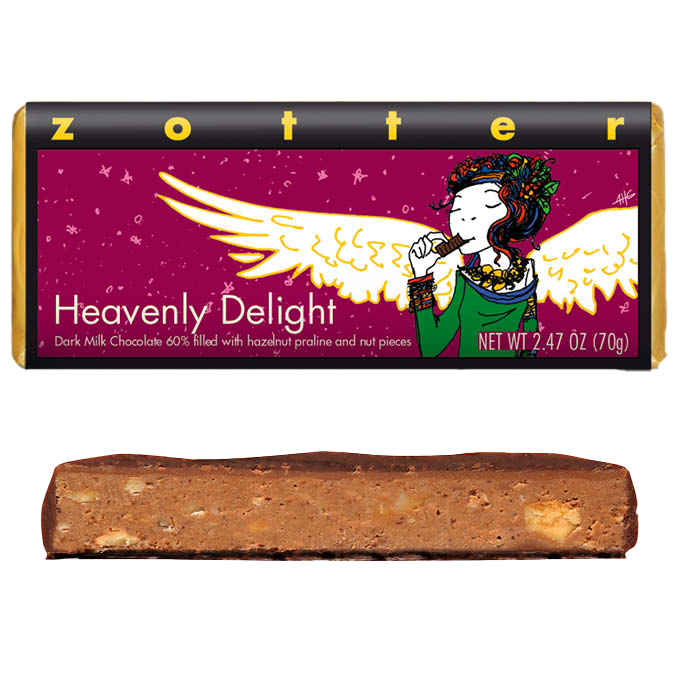 Zotter Heavenly Delight Hazelnut Praline dark milk chocolate bar