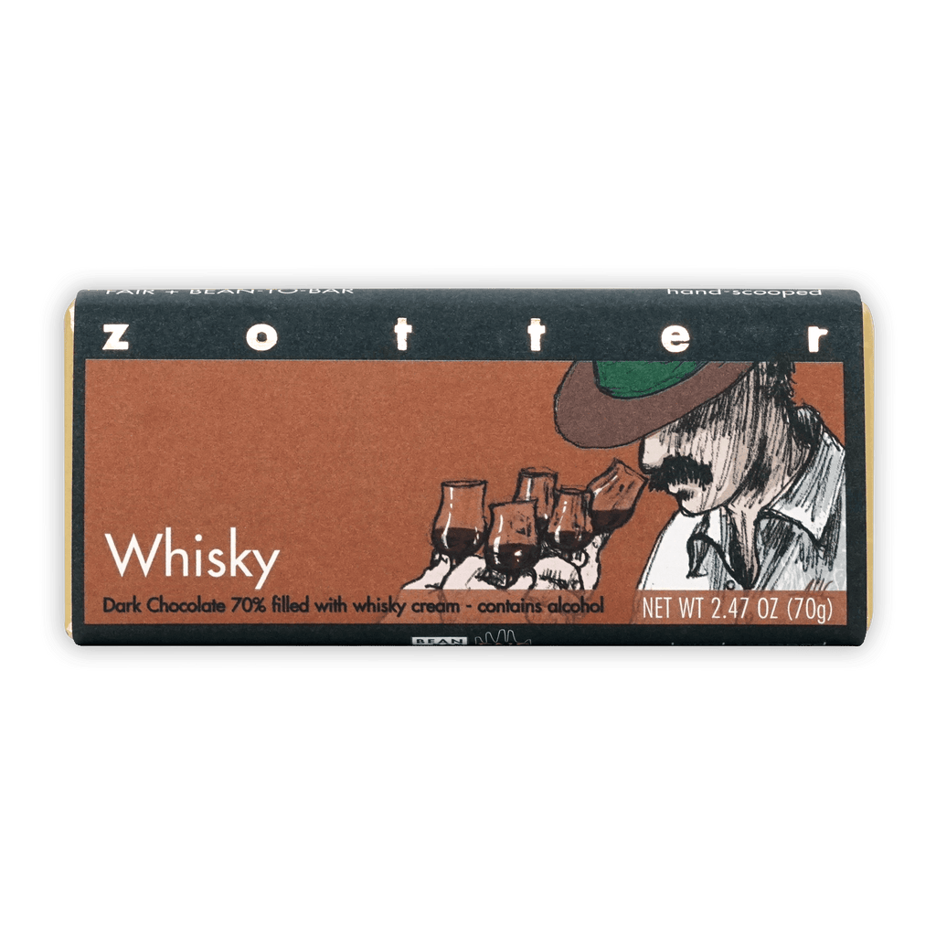 Zotter Whisky 70% dark chocolate bar with whisky cream filling