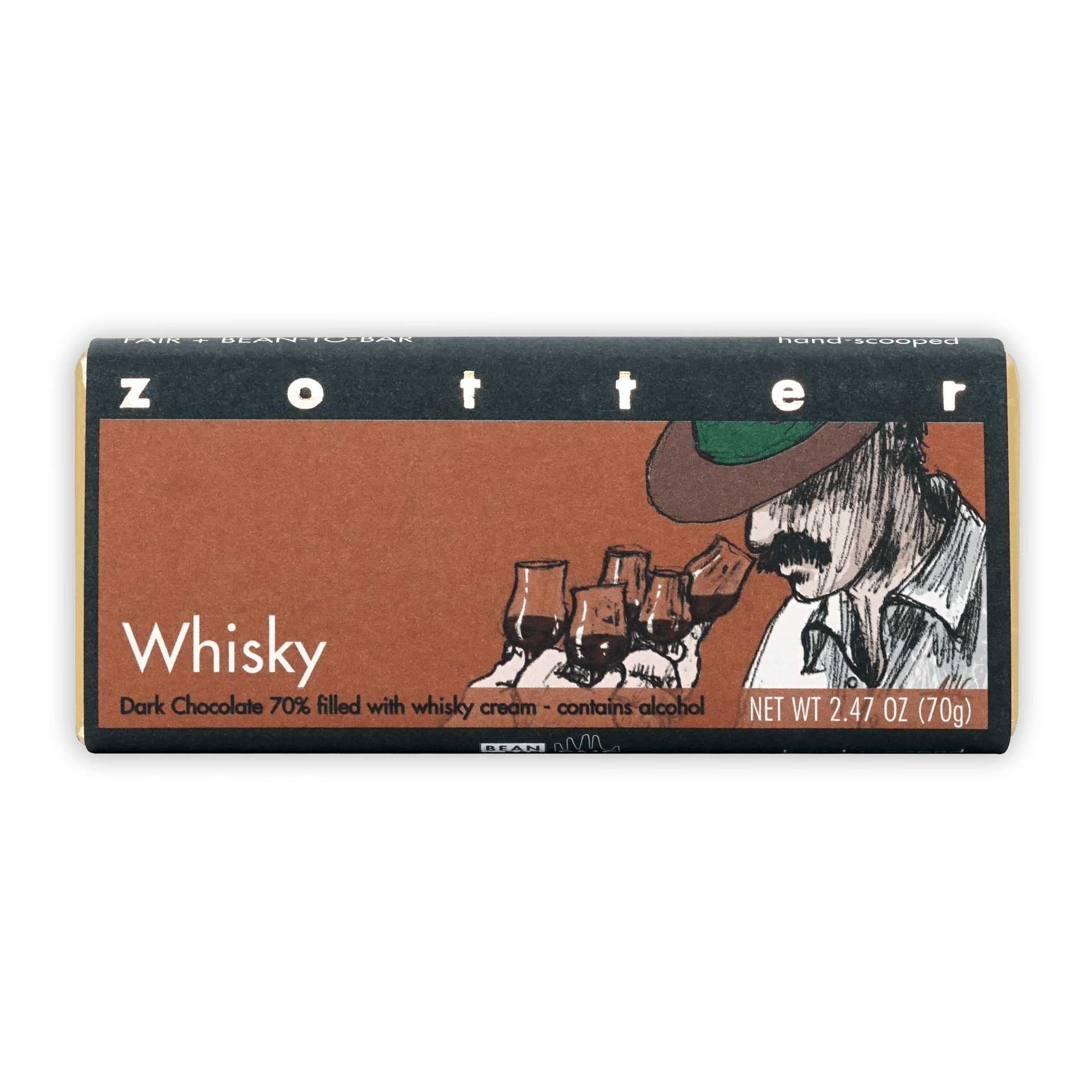 Zotter Whisky 70% dark chocolate bar with whisky cream filling