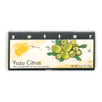 Zotter Yuzu Citrus 50% filled milk chocolate bar in black cream package