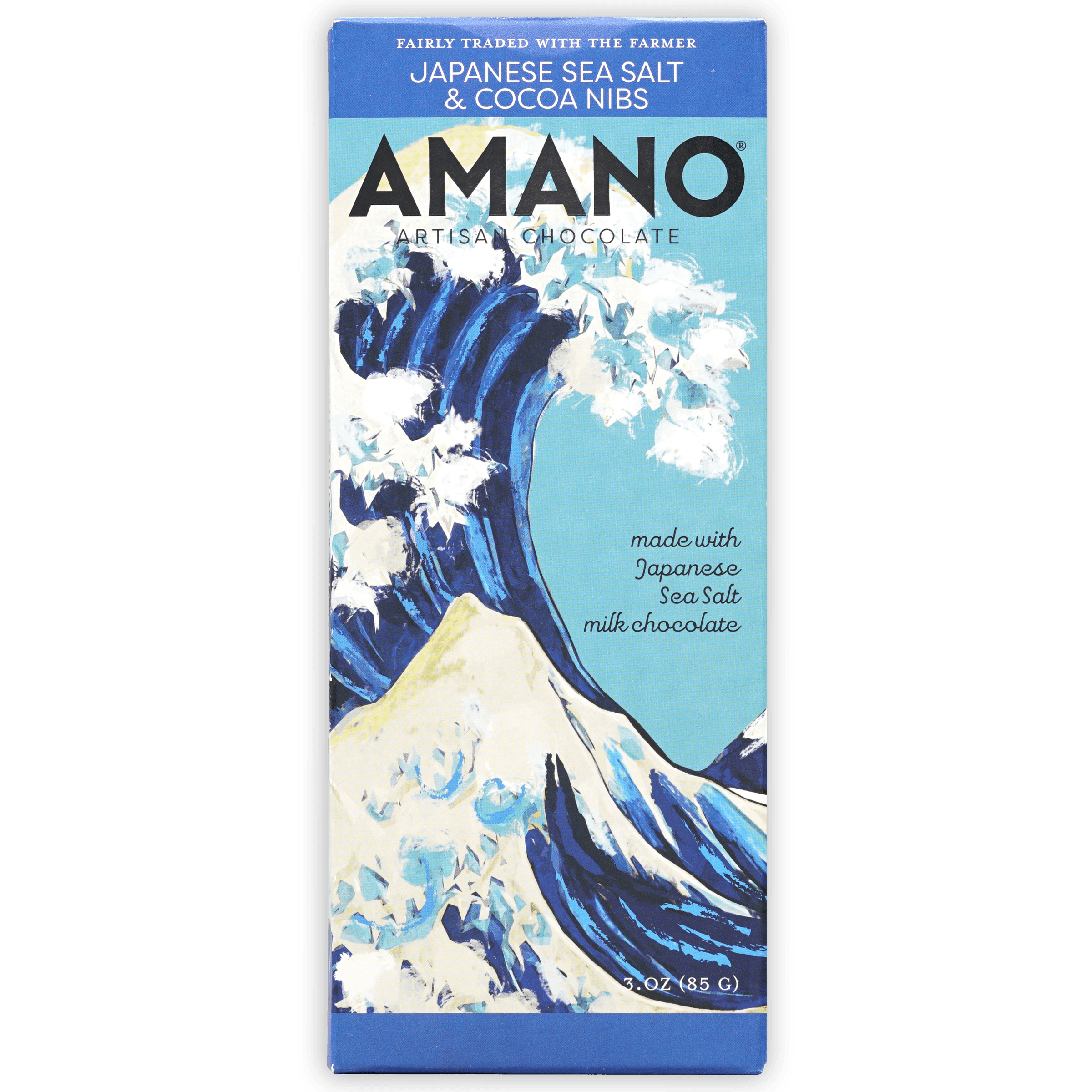 Amano Milk Japanese Sea Salt & Nibs bar with Mt. Fuji illustration