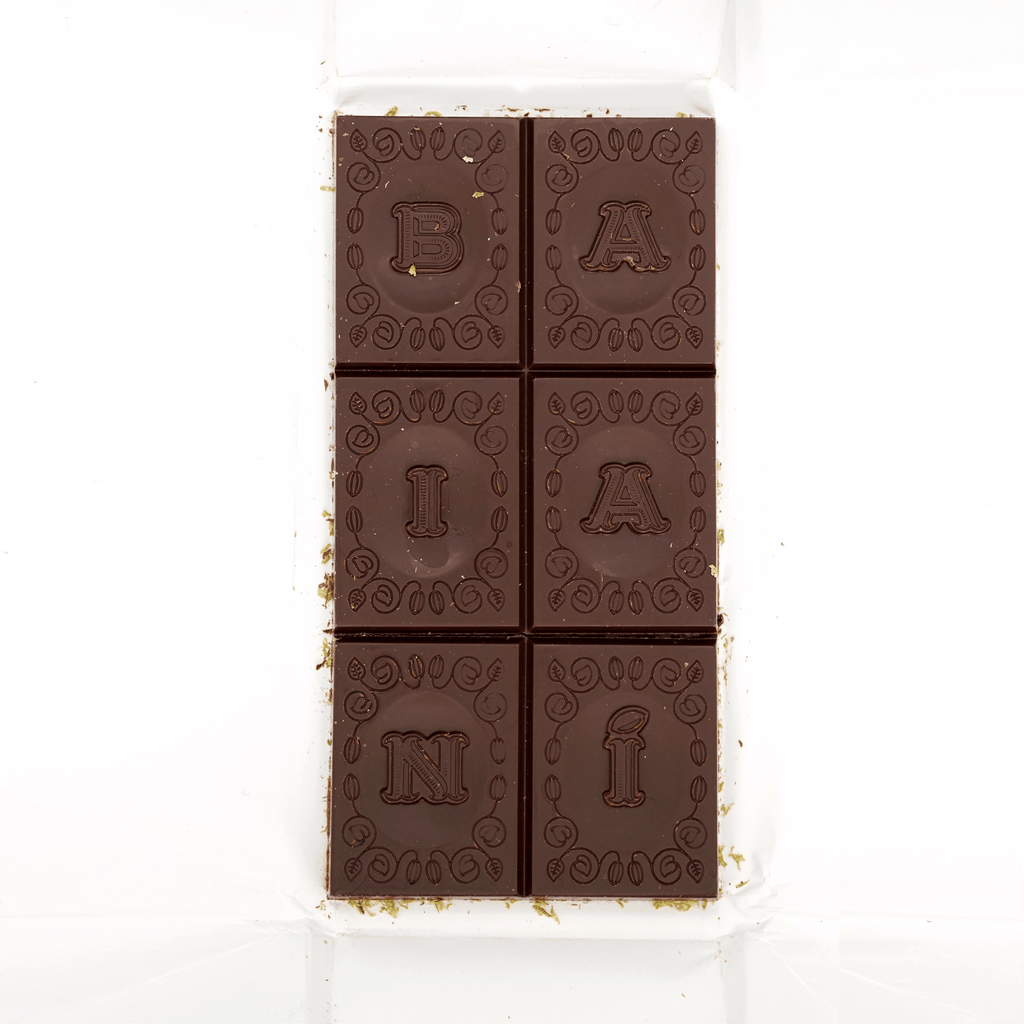 Baiani Dark w/ Caipirinha 65% chocolate bar with embossed lettering