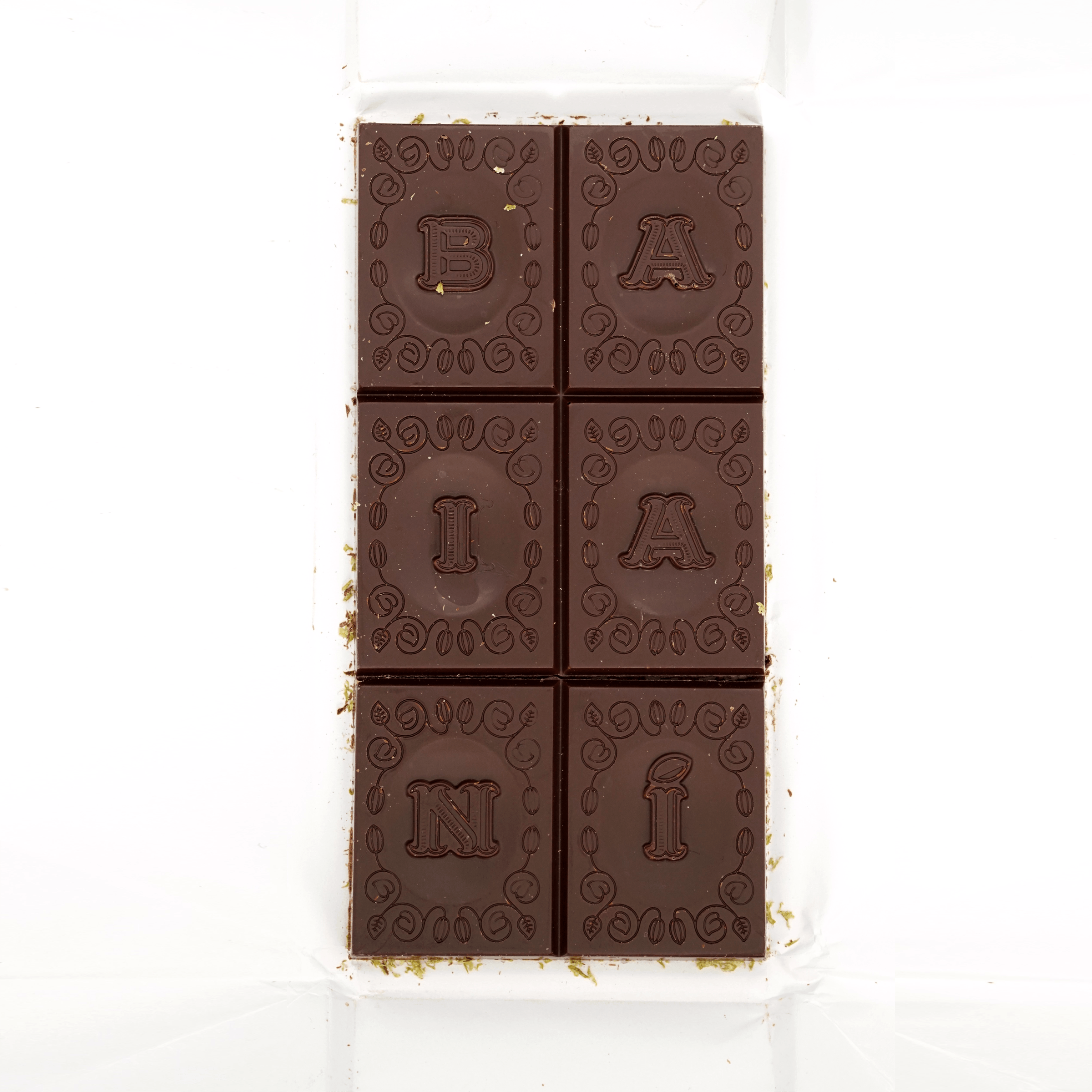Baiani Dark w/ Caipirinha 65% chocolate bar with embossed lettering
