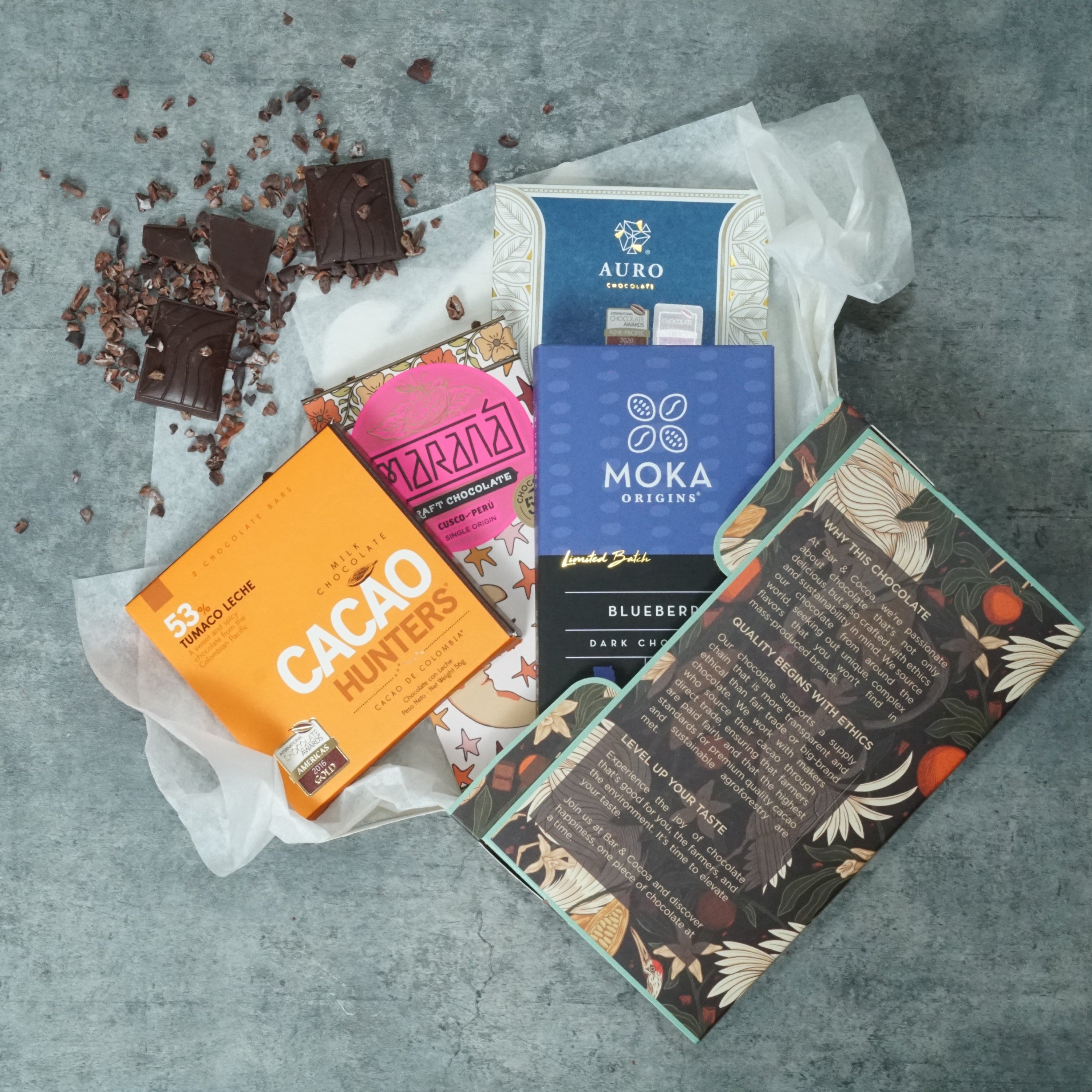Club Add an Extra Adventure Month: artisanal chocolate bars by Cacao Hunters, Moka Origins, Auro Chocolate