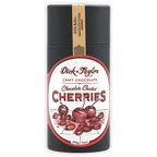 Dick Taylor Chocolate Coated Cherries 65% in sleek black tin with cherry label