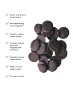Smooth glossy dark chocolate discs of Ora Ceremonial Cacao Oaxacan Spice 100%