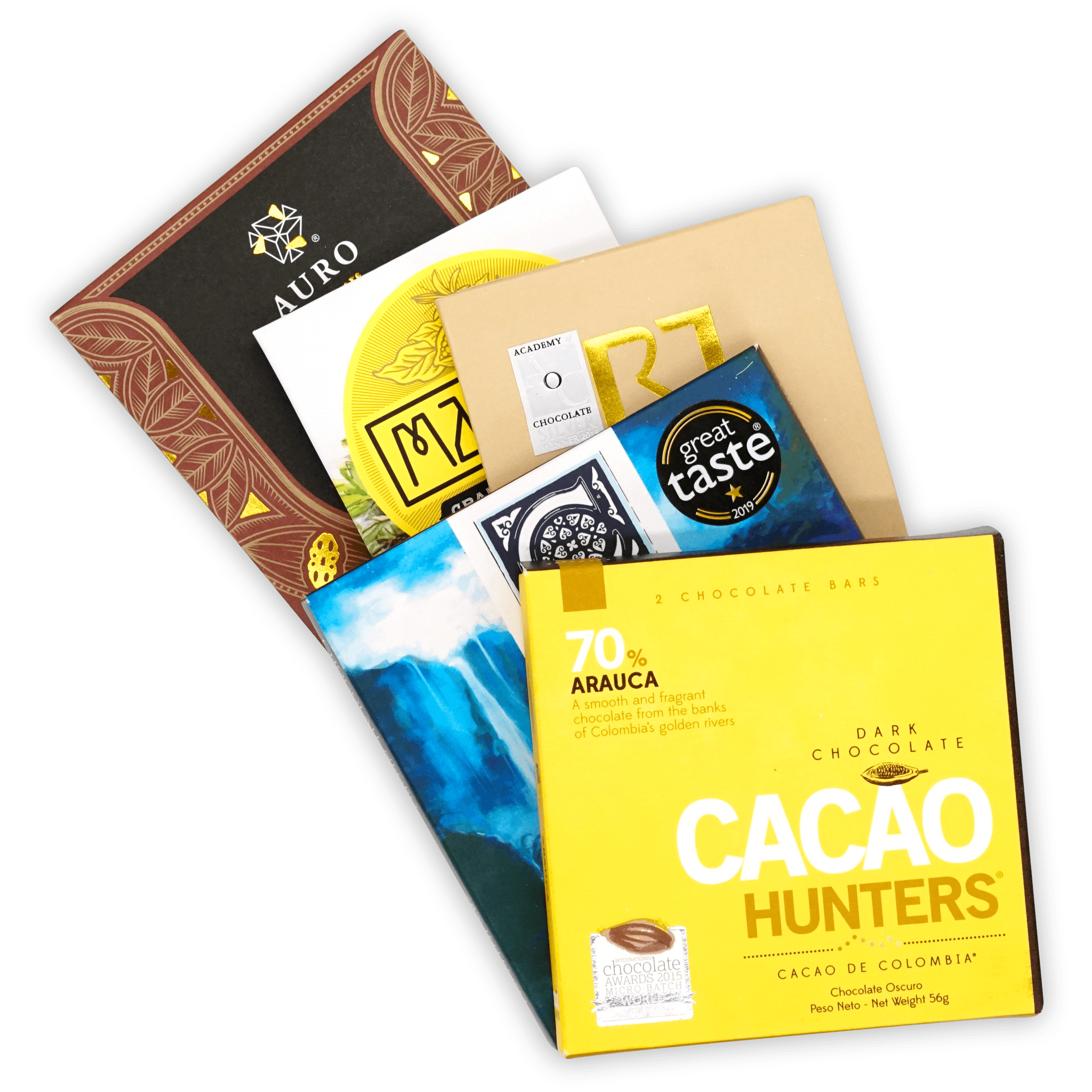 Bright yellow Cacao Hunters 70% dark chocolate bar from Single Origin Bundle