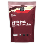 Raaka Classic Dark 71% cacao baking chocolate pouch with mountain design