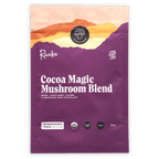Raaka Cocoa Mushroom Blend purple pouch with mountain sunset, organic vegan gluten-free