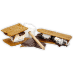 Golden graham s’more with toasted marshmallow, melted chocolate and stick in Gourmet S’mores Kit w/ Chocolate