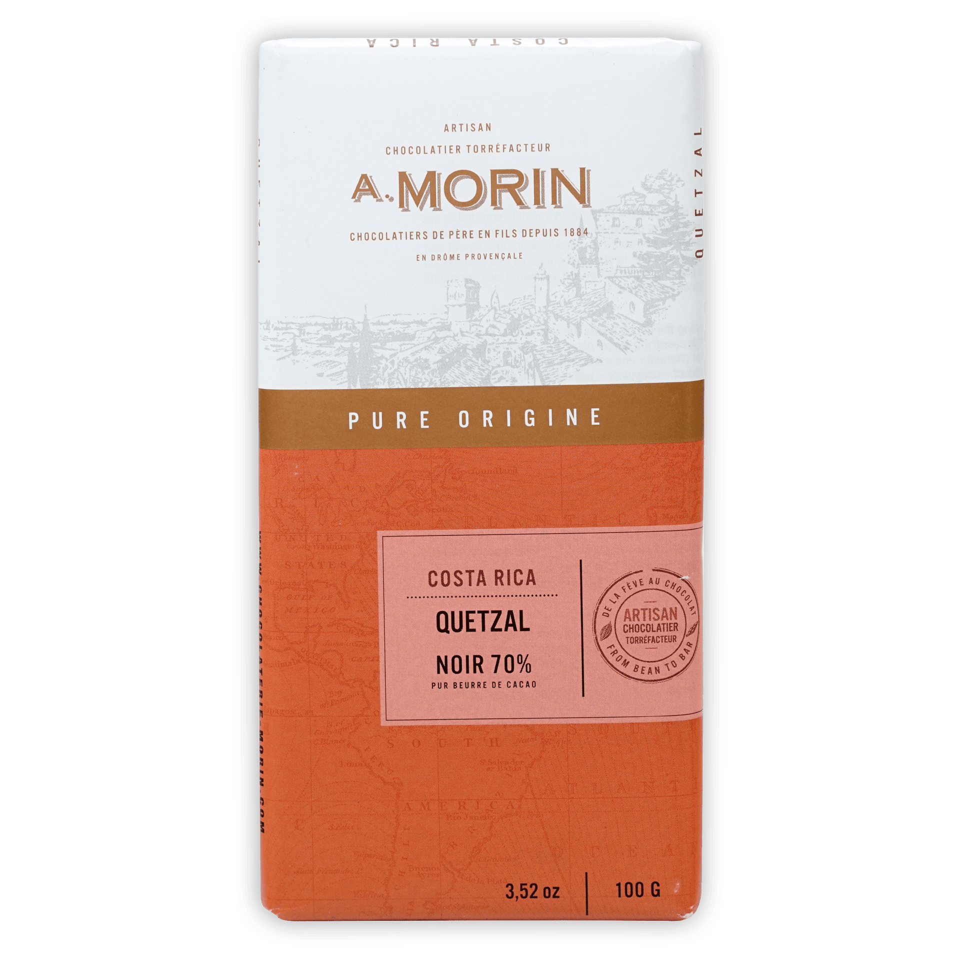A. label on A. Morin Costa Rica Quetzal 70% chocolate bar