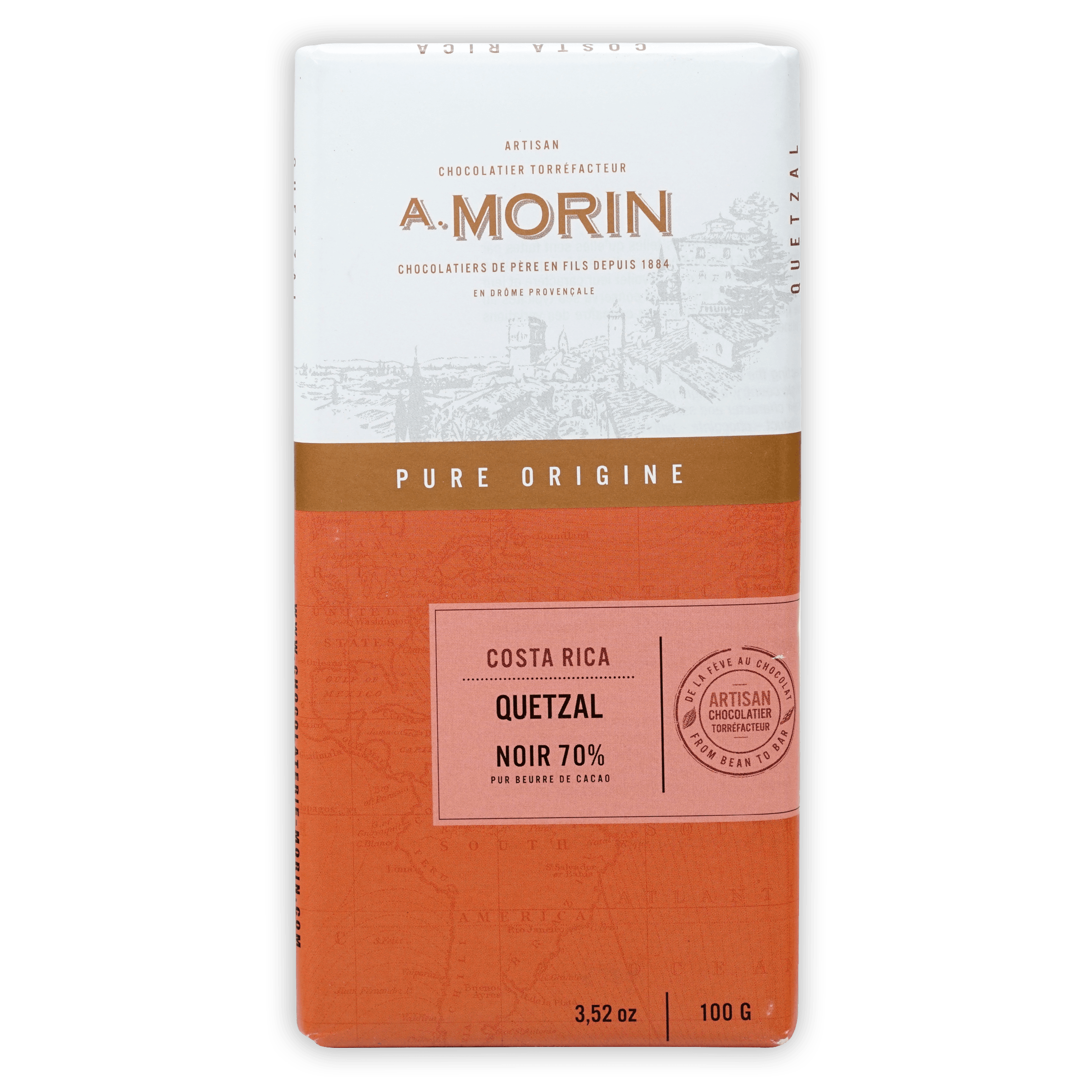 A. label on A. Morin Costa Rica Quetzal 70% chocolate bar