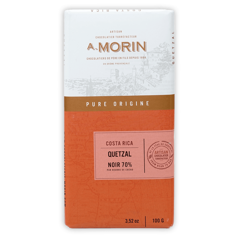 A. label on A. Morin Costa Rica Quetzal 70% chocolate bar