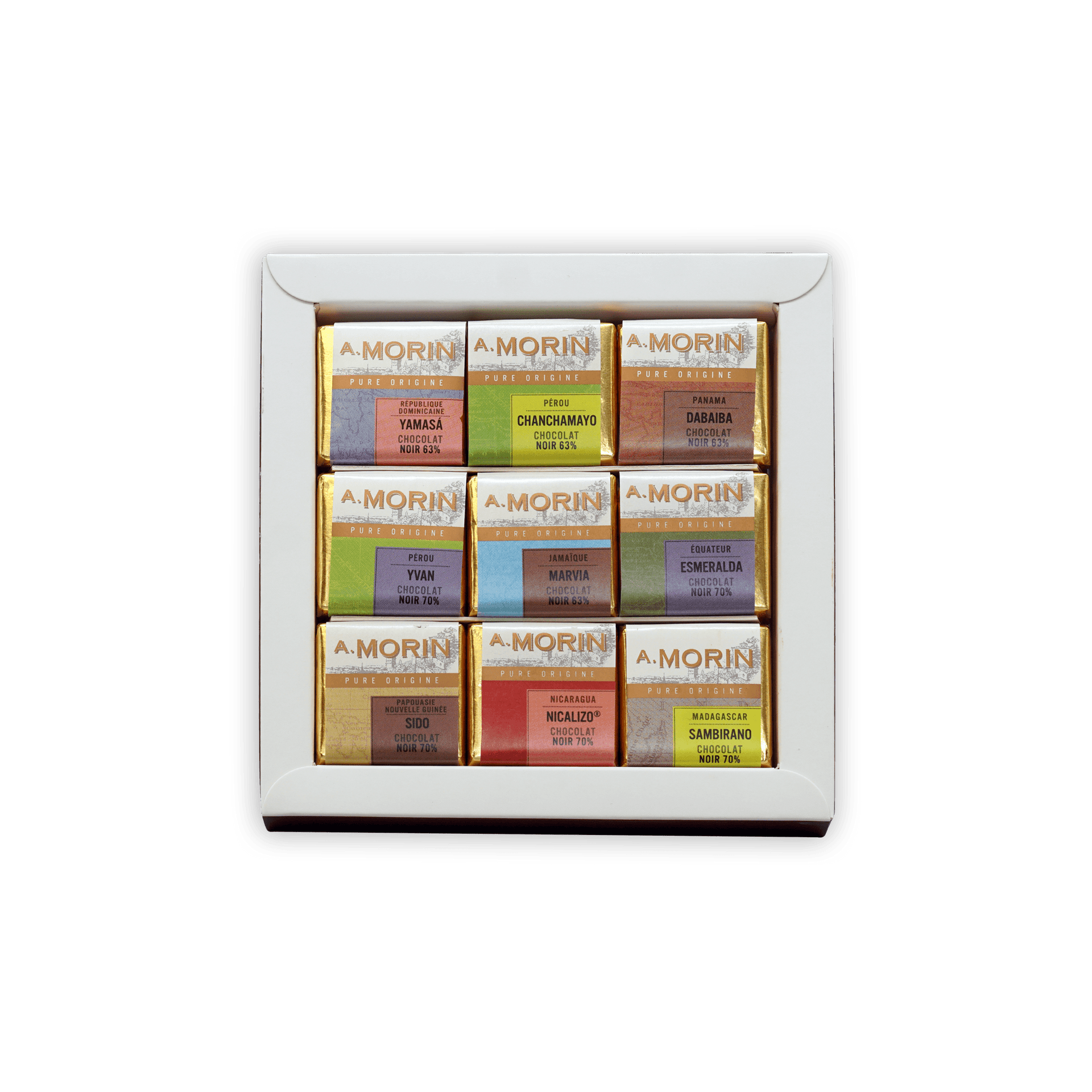 A. Morin Dark Chocolate Tasting Box with 9 wrapped bars